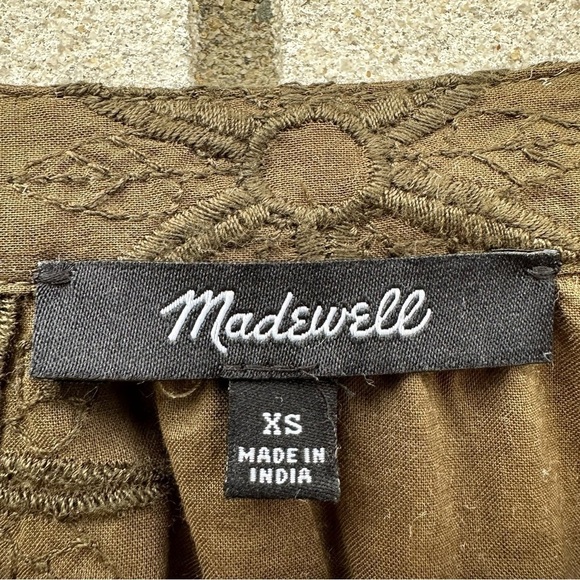 Madewell Embroidered Bubble Sleeve Blouse Top in Dark Olive - Picture 5 of 14